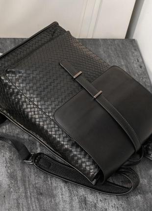 Якісний чоловічий рюкзак міський плетений чорний2 фото