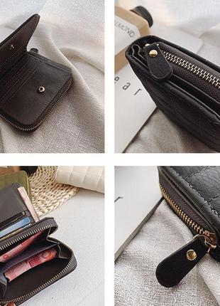 Маленький женский кошелек стеганный, мини портмоне на молнии3 фото