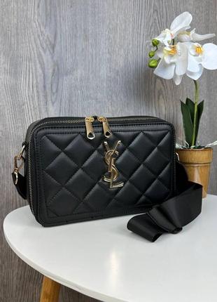 Якісна жіноча міні сумочка клатч ysl чорна екошкіра, стильна сумка на плече