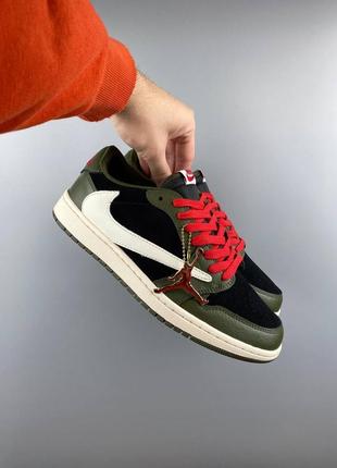 Чоловічі кросівки nike air jordan 1 low x travis scott black green найк ...