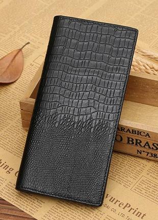 Мужской кожаный клатч кошелек крокодил черный, мужское портмоне натуральная кожа с крокодилом рептилия3 фото