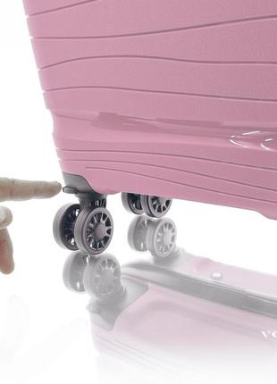 Ручна поклажа xs зі знімними колесами поліпропіленова дорожня валіза voyage super me на 4 колесах рожева7 фото