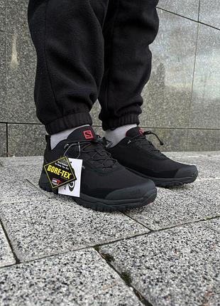 Зимові чоловічі кросівки salomon gore-tex black red термо