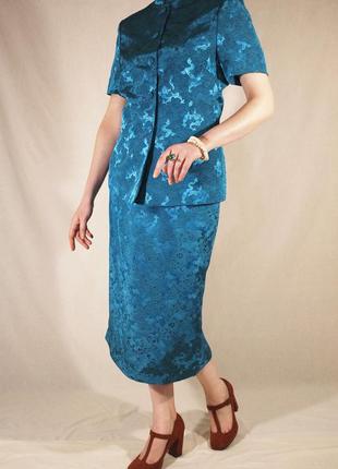 Эксклюзивный винтажный китайский атласный костюм nickermann's винтаж ретро тренд 2023 изысканный редкий пиджак и юбка2 фото