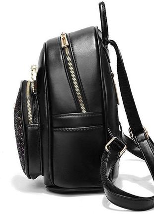 Якісний жіночий міський рюкзак з блискітками вушками | жіночий міні рюкзачок з довгими вухами чорний9 фото