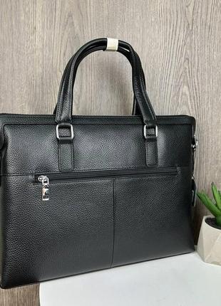 Кожаный деловой портфель сумка для документов а4, кожаная сумка офисная черная4 фото