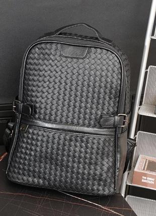 Рюкзак  из экокожи мужской городской плетеный,качественный мужской городской рюкзак  черный