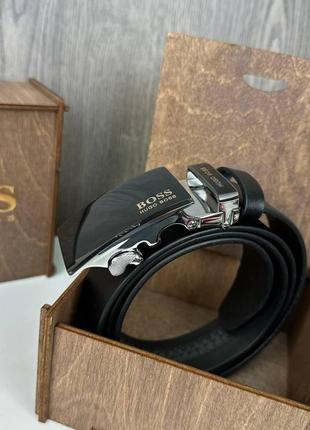 Мужской кожаный ремень автомат черный