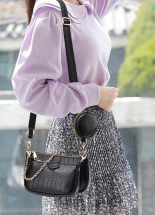 Жіночий міні сумка клатч з ланцюжком в стилі рептилії. маленька сумка з ключницею брелоком