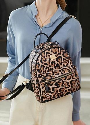 Рюкзак леопардовый,городской маленький рюкзак, прогулочный рюкзачок тигровый6 фото