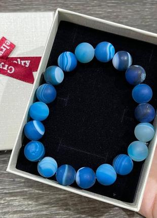 Браслет из натурального камня синий агат матовые гладкие шарики размер 10 мм - оригинальный подарок девушке2 фото
