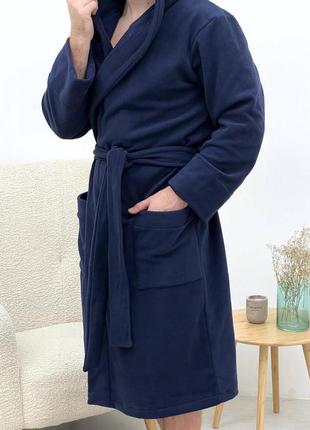 Чоловічий флісовий халат cosy з капюшоном синій6 фото