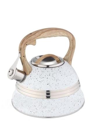 Чайник зі свистком 3 л мармурове покриття edenberg білий