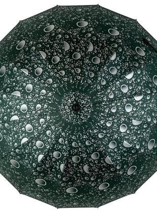 Жіноча парасоля-тростина на 16 спиць з абстрактним принтом, напівавтомат від фірми toprain, темно-зелений, 01541-25 фото