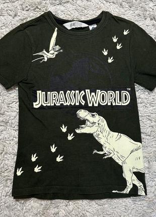 H&m футболка парка юрского периода динозавр светится в темноте 4-6 лет