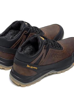 Теплые ботинки спортивные,кеды кожаные коричневые/черные экко ecco зимние мужские (зима 2022-2023) для мужчин,удобные,комфортные,стильные7 фото