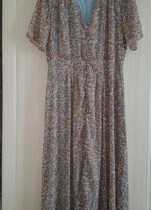 Стильное шифоновое платье миди h&amp;m в мелкий цветочек.4 фото