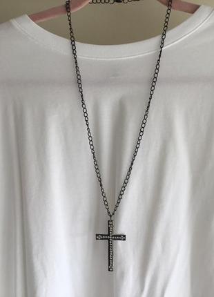 Підвіска ланцюг кулон крупний  хрест чорного кольору3 фото