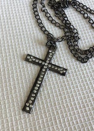 Підвіска ланцюг кулон крупний  хрест чорного кольору