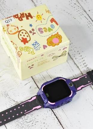 Дитячий смарт годинник baby watch q19 gps трекер pink, смарт часы детские4 фото