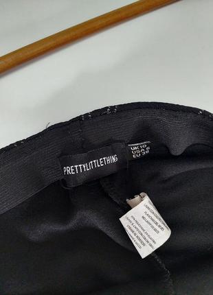 Женские черные укороченные брюки в клетку с высокой посадкой на завязках, пояс на резинке от бренда prettylittlething3 фото