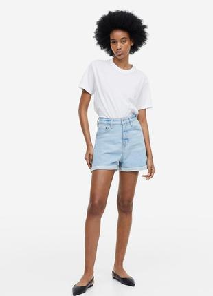 Ультравысокие джинсовые шорты mom h&m светло-голубой деним женские короткие на лето шорты базовые
