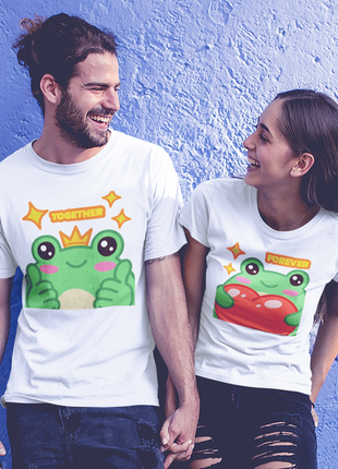 Парные футболки для влюбленных с принтом "forever together frog. навсегда вместе лягушка" push it