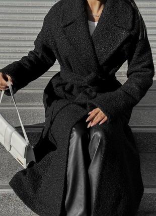 Пальто зимнее букле черное пальто пудра4 фото