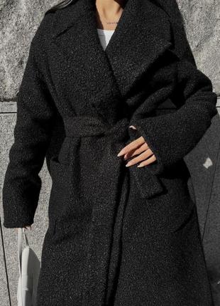 Пальто зимнее букле черное пальто пудра3 фото
