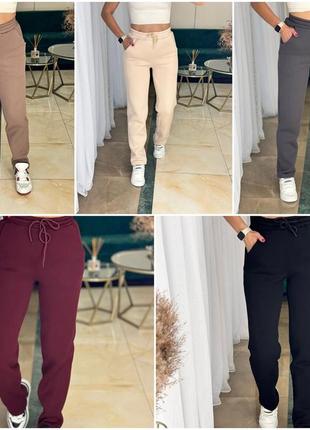 Жіночі спортивні штани з високою посадкою з тринитки пеньє з начосом розміри норма й батал1 фото