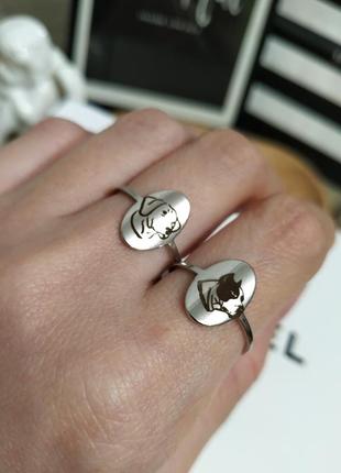 Тренд кольцо стальное овальное серебристое с собакой лабрадором стаффом кольца пес8 фото