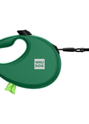 Поводок-рулетка для собак waudog r-leash, с контейнером для пакетов, размер s, до 12 кг, 3 м, зеленая4 фото