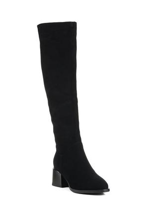 Ботфорты зимние женские замшевые черные высокие на каблуке sufinna  1567ц