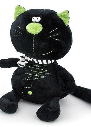 Мягкая игрушка "кот батон" в полосатом шарфике, черный, серый, 30 см.3 фото
