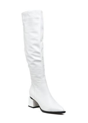 Ботфорты lady marcia белые кожаные стильные на удобном каблуке  1486ц-а