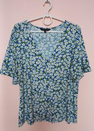 Цветочная натуральная трикотажная блузка на пуговицах, футболочка, футболка, блуза трикотаж 50-52 р.1 фото