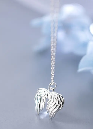 Цепочка серебряная с кулоном крылья ангела, короткая подвеска, серебро 925 пробы, длина 40+3 см