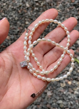 Жемчужное натуральное ожерелье с крупным фианитом, чокер из речного жемчуга, серебро 925 пробы