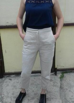 Льняные укороченные брюки zara, s1 фото