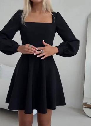 Платье беби долл черная с длинными рукавами и квадратным декольте.🔥2 фото