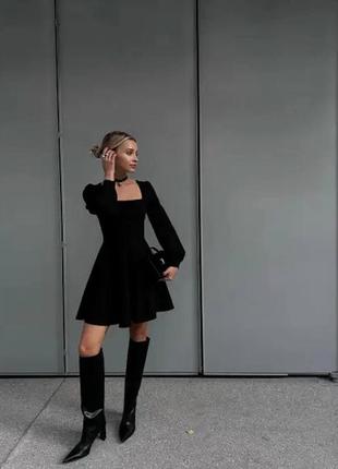 Платье беби долл черная с длинными рукавами и квадратным декольте.🔥4 фото