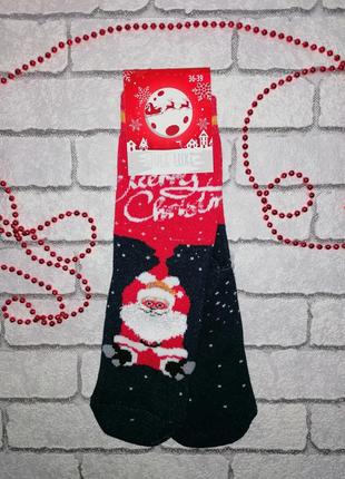 Жіночі зимові шкарпетки новорічні "merry christmas", різні кольори махра