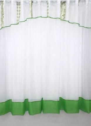 Кухонна фіранка (280х170см). колір салатовий з білим