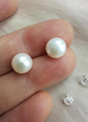 Сережки натуральні перли гвоздик зі срібла5 фото