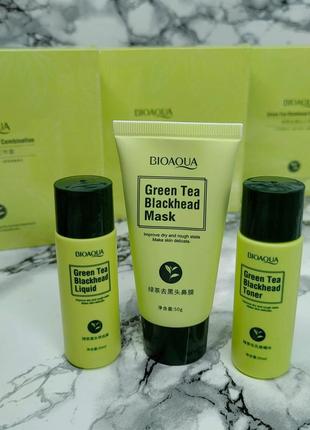 Набор от черных точек на основе экстракта зеленого чая bioaqua green tea blackhead3 фото