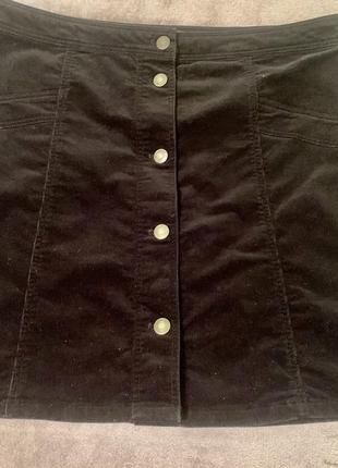 Черная юбка мелкий вельвет marks&spenser на пуговицах спереди  размер 14/ xl3 фото