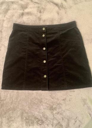Черная юбка мелкий вельвет marks&spenser на пуговицах спереди  размер 14/ xl