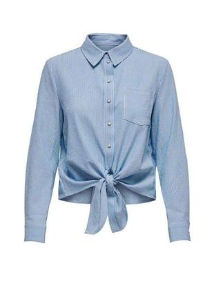 Рубашка женская в полоску с завязкой спереди only голубая3 фото