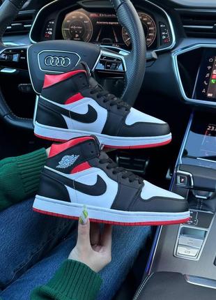 Шикарные женские кроссовки "nike air jordan 1 retro high black white red fur winter"