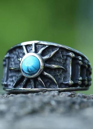 Кольцо перстень 21.5 р нержавеющая сталь с камнем солнце2 фото